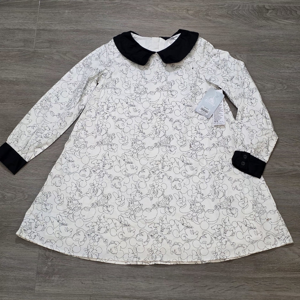 New Disney Dress Mini Mickey Mouse Girls 7-8 Swing Cotton Sketch Dress Art NWT